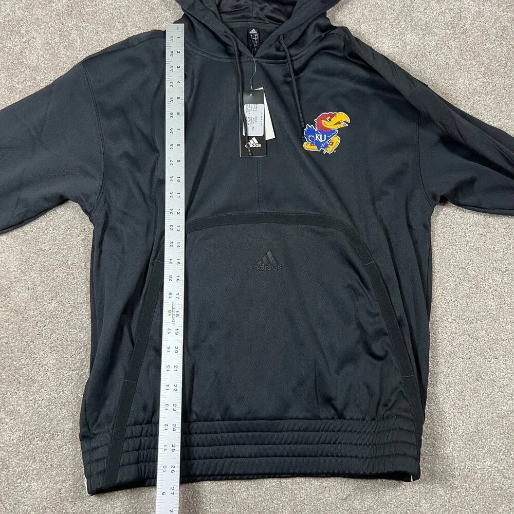 Adidas Mens Medium Black Kansas Jayhawks Logo‎ Long Sleeve Pullover Hoodie NWT